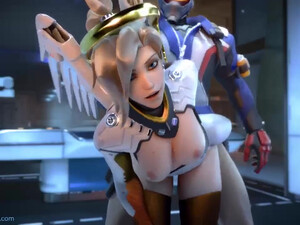 Soldier 76 изо всех сил трахает грудастую подругу Mercy - порно мультик