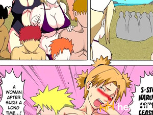 Тройничок Наруто на пляже с Цунаде, Хинатой и Сакурой