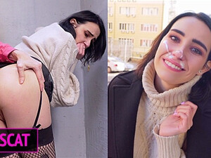 Русская сестричка потрахалась с братом в анал ради спермы на лицо в подворотне